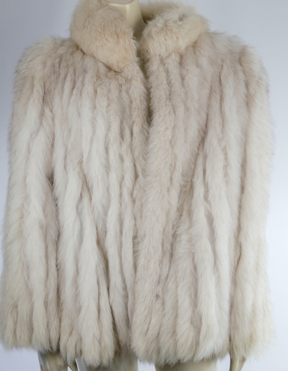 Vintage Niki Natural Blue Fox Fur Jacket Coat Cream Ivory Size M